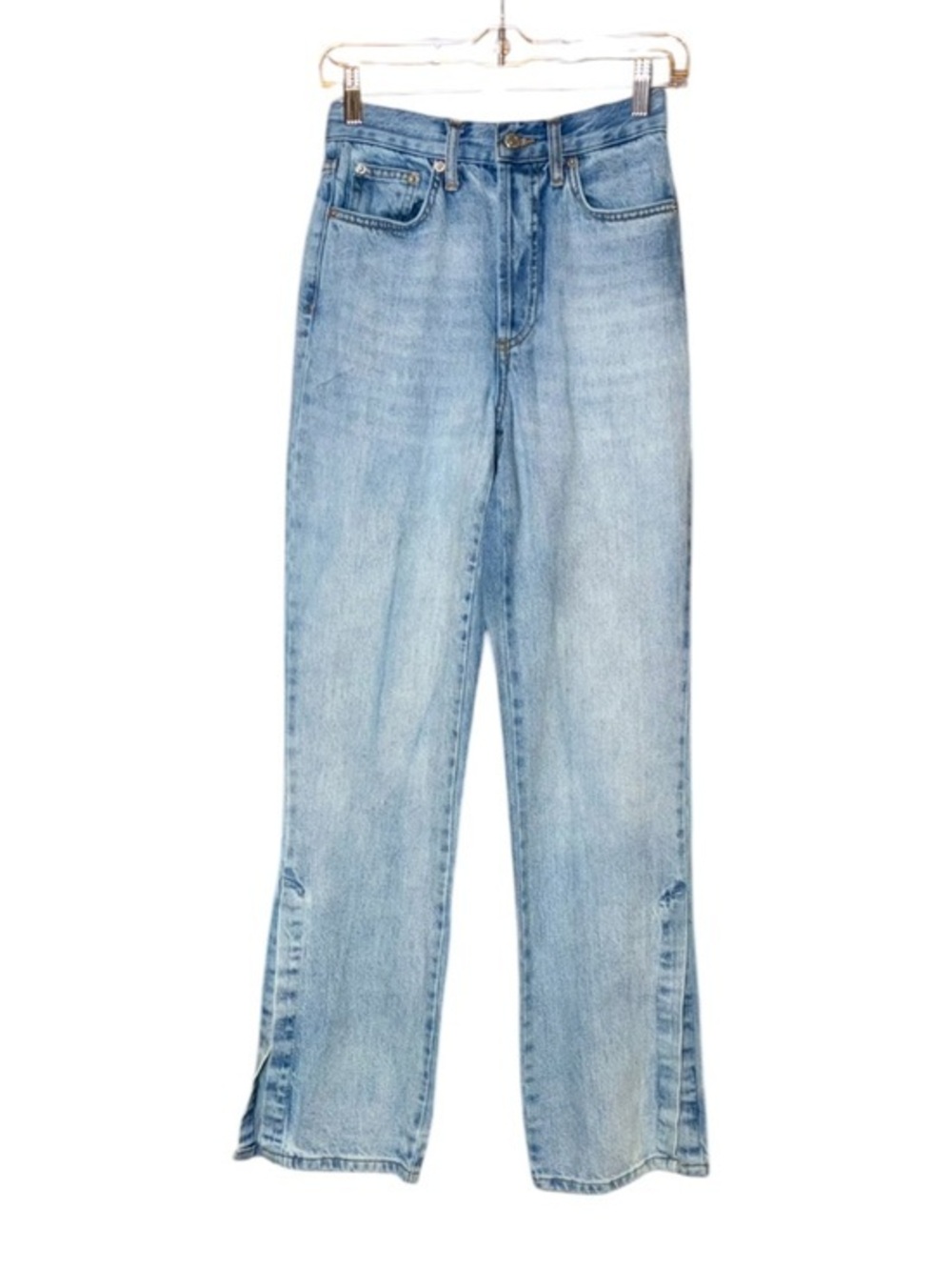 Topshop Wide Straight Leg Side Vents Blue Denim Jeans Button Fly size 26W x 34L